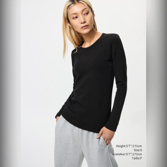 Uniqlo Heattech Ultra Warm Crew Neck Long Sleeve - 2024 - Black - Sz S - Picture 1 of 10
